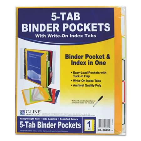 C-Line Binder Pocket With Write-On Index Tabs, 9.88 x 11.38, Assorted, 5/Set (06650)