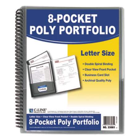 C-Line Eight-Pocket Portfolio, Polypropylene, 8.5 x 11, Smoke/Smoke (33081)