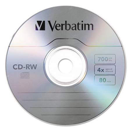 Verbatim CD-RW Rewritable Disc, 700 MB/80 min, 4x, Spindle, Silver, 25/Pack (95169)