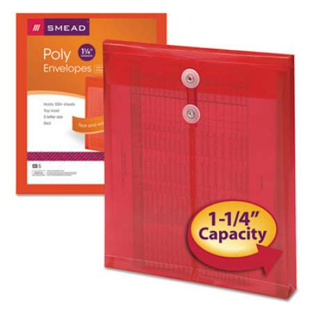 Smead Poly String and Button Interoffice Envelopes, String and Button Closure, 9.75 x 11.63, Transparent Red, 5/Pack (89547)