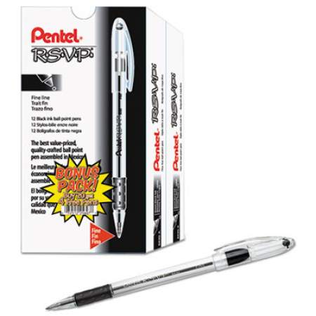 Pentel R.S.V.P. Ballpoint Pen Value Pack, Stick, Fine 0.7 mm, Black Ink, Clear/Black Barrel, 24/Pack (BK90ASW2)
