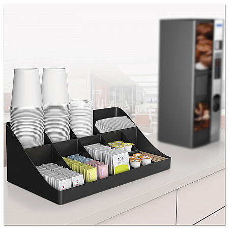 11-Compartment Coffee Condiment Organizer, 18.25 x 6.63 x 9.78, Black (COMORGBLK)