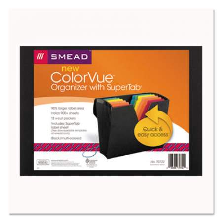 Smead ColorVue Expanding File w/ SuperTab, 11" Expansion, 13 Sections, 1/2-Cut Tab, Letter Size, Black/Multicolor (70722)
