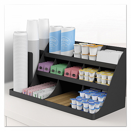 Extra Large Coffee Condiment and Accessory Organizer, 14 Compartments, 24 x 11.8 x 12.5, Black (COMORG02BLK)