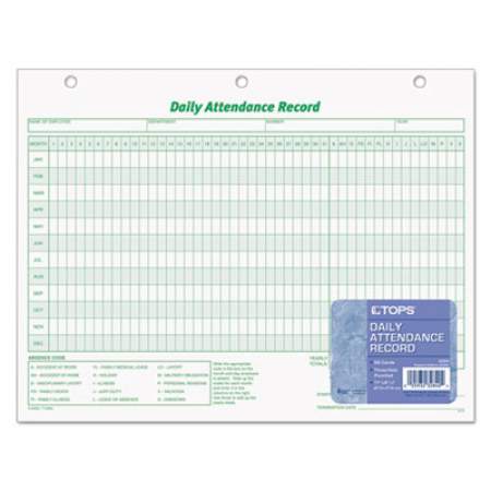 TOPS Daily Attendance Card, 8.5 x 11, 1/Page, 50 Forms (3284)