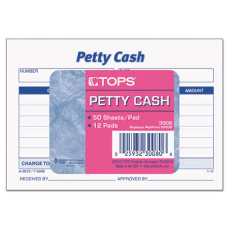 TOPS Received of Petty Cash Slips, 3.5 x 5, 1/Page, 50/Pad, 12 Pads/Pack (3008)