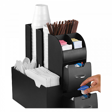 Coffee Condiment Caddy Organizer, 10 Compartments, 5.4 x 11 x 12.6, Black (CAD01BLK)