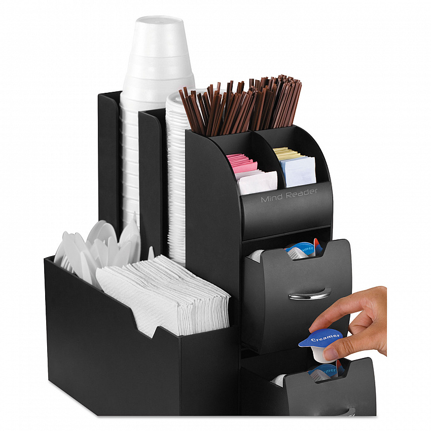 Coffee Condiment Caddy Organizer, 10 Compartments, 5.4 x 11 x 12.6, Black (CAD01BLK)