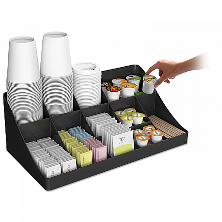 11-Compartment Coffee Condiment Organizer, 18.25 x 6.63 x 9.78, Black (COMORGBLK)