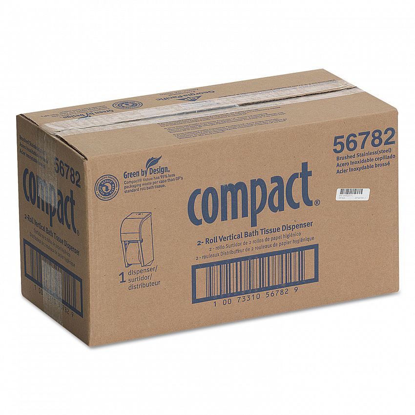 Compact Vertical Double Roll Coreless Dispenser, 6 x 6.5 x 13.5, Stainless Steel (56782)