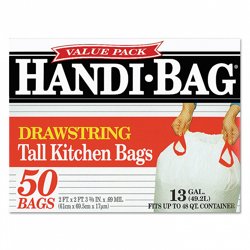 Drawstring Kitchen Bags, 13 gal, 24" x 27.38", White, 50/Box (HAB6DK50)