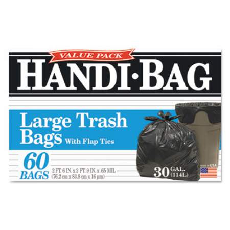 Handi-Bag Super Value Pack, 30 gal, 0.65 mil, 30" x 33", Black, 60/Box (HAB6FT60)