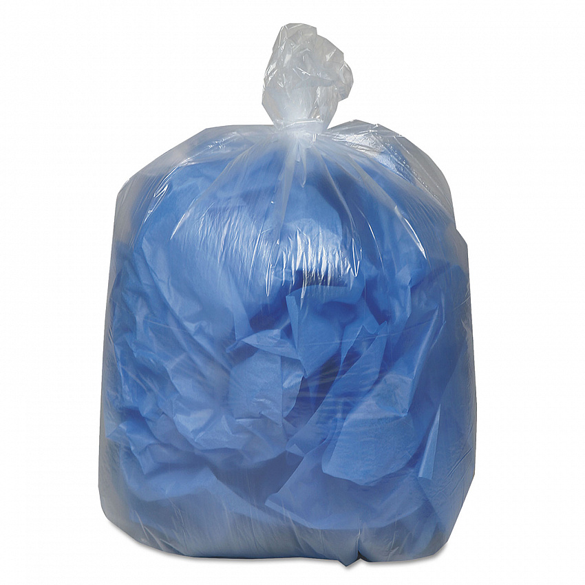Linear Low Density Clear Recycled Can Liners, 60 gal, 1.5 mil, 38" x 58", Clear, 10 Bags/Roll, 10 Rolls/Carton (RNW5815C)