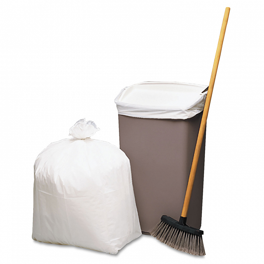 Linear-Low-Density Recycled Tall Kitchen Bags, Open-Face, 13 gal, 24" x 33", White, 15 Bags/Roll, 10 Rolls/Box (RNW1K150V)