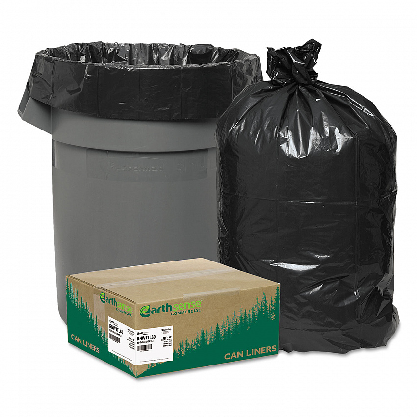 Linear Low Density Large Trash and Yard Bags, Open-Face, 33 gal, 0.9 mil, 32.5" x 40", Black, 80/Carton (RNW1TL80)