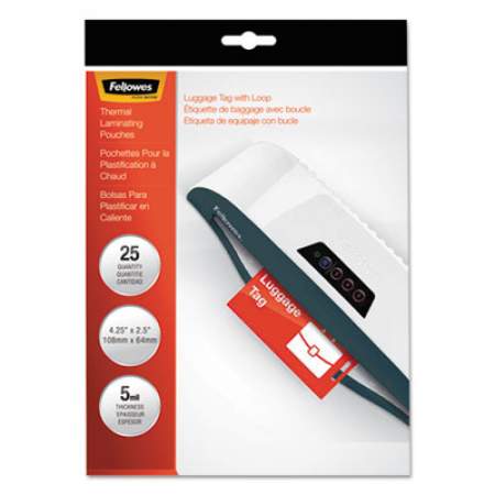 Fellowes Laminating Pouches, 5 mil, 4.25" x 2.5", Gloss Clear, 25/Pack (52003)