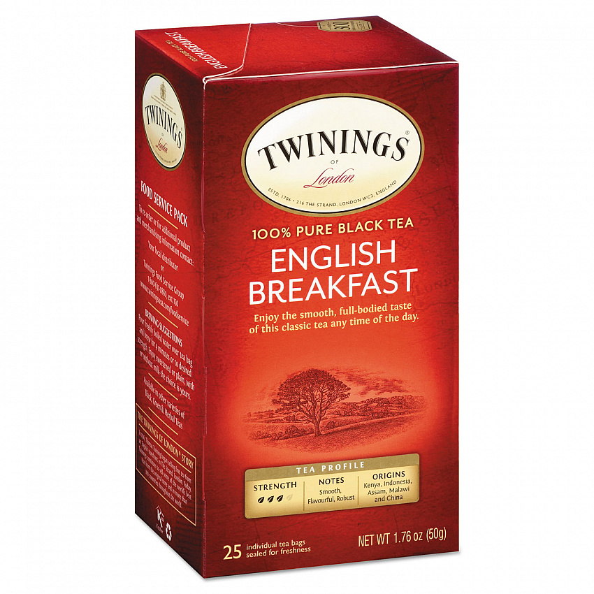 Tea Bags, English Breakfast, 1.76 oz Filterbag, 25/Box (09181)