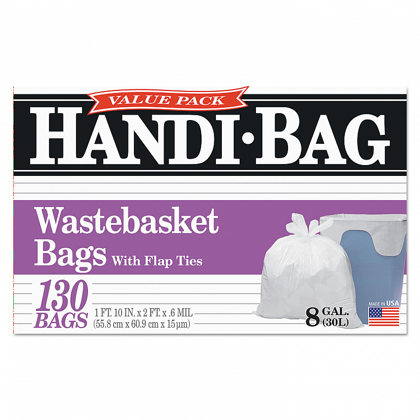Super Value Pack Can Liners, 8 gal, 0.6 mil, 22" x 24", White, 130/Box (HAB6FW130)