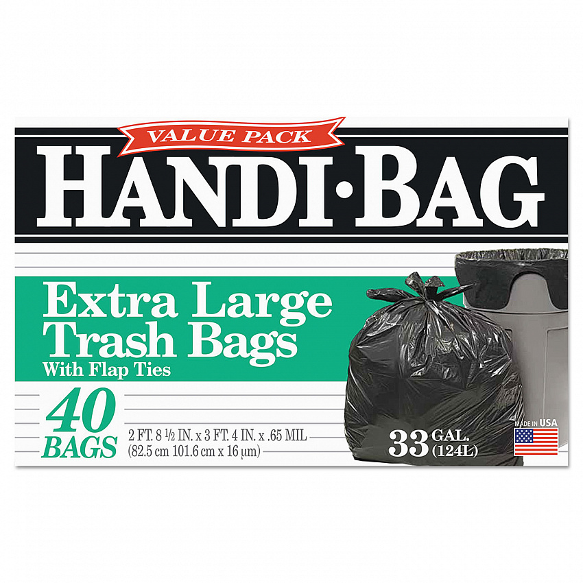 Super Value Pack Can Liners, 33 gal, 0.65 mil, 32.5" x 40", Black, 40/Box (HAB6FTL40)