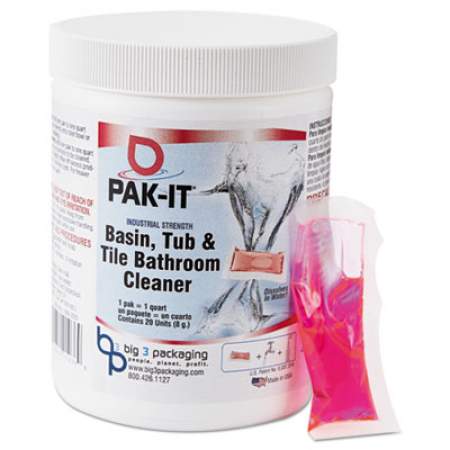 PAK-IT Basin, Tub and Tile Cleaner, Ocean, 4 oz Packets, 20/Jar, 12 Jar/Carton (5722102020CT)