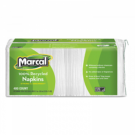 100% Recycled Luncheon Napkins, 1 Ply, 11.4 x 12.5, White, 400/Pack, 6 Packs/Carton (6506)