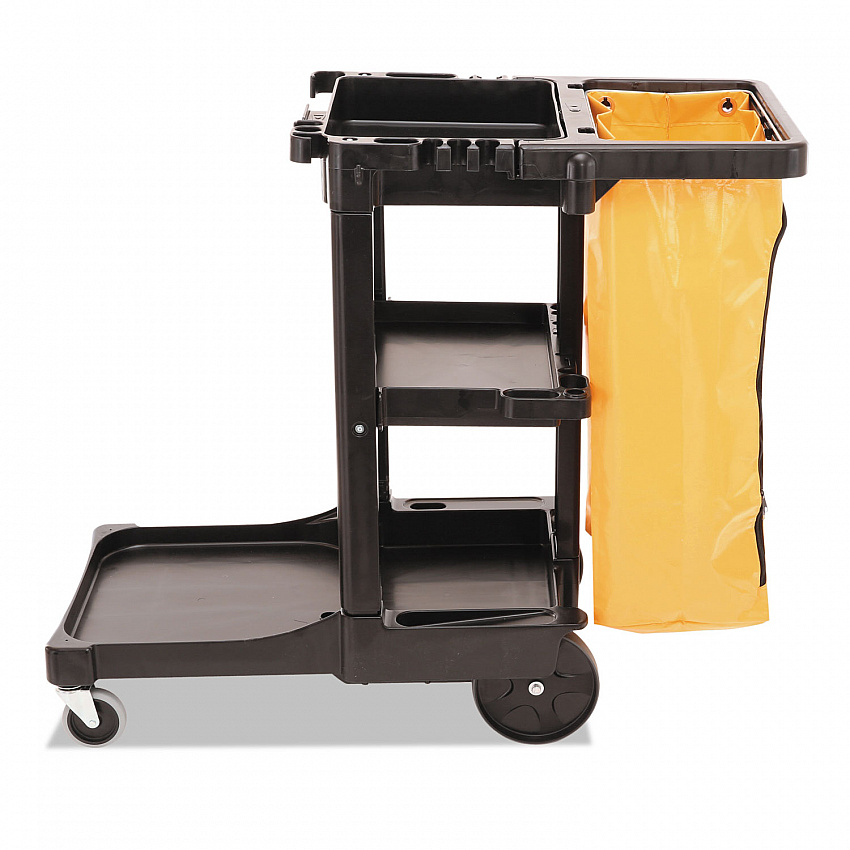 Multi-Shelf Cleaning Cart, Plastic, 4 Shelves, 1 Bin, 20" x 45" x 38.25", Black (617388BK)