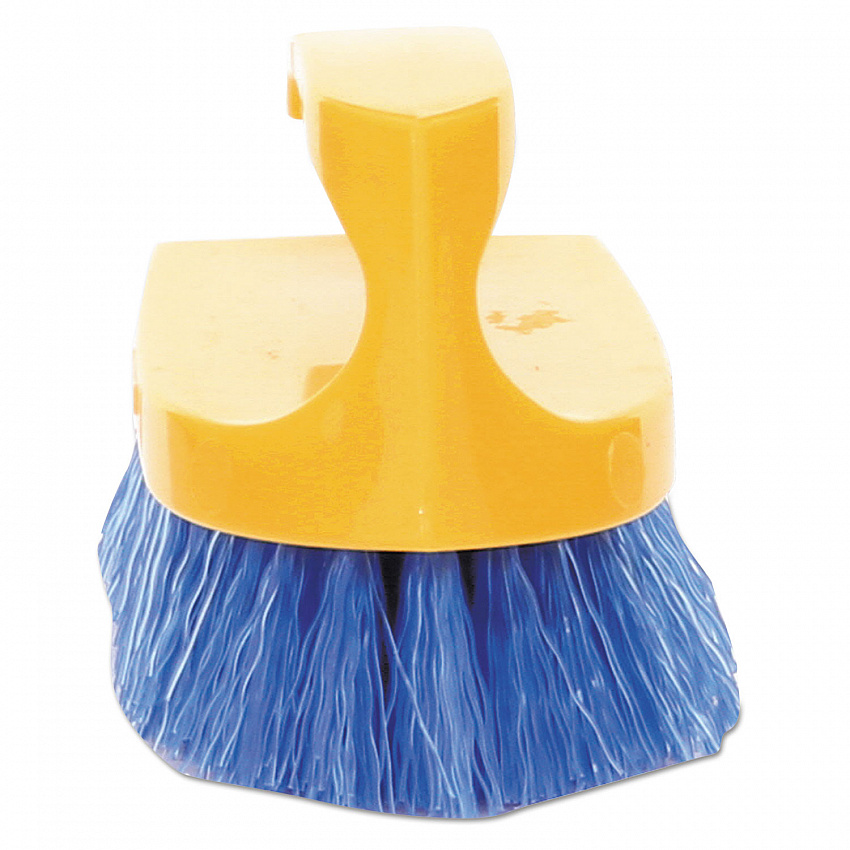 Iron-Shaped Handle Scrub Brush, Blue Polypropylene Bristles, 6" Brush, 6" Yellow Plastic Handle (6482COB)