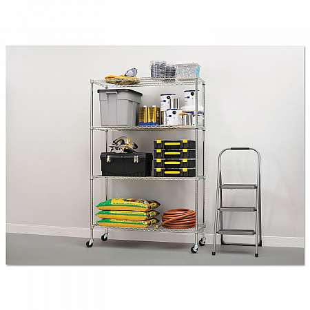 NSF Certified 4-Shelf Wire Shelving Kit with Casters, 48w x 18d x 72h, Silver (SW604818SR)