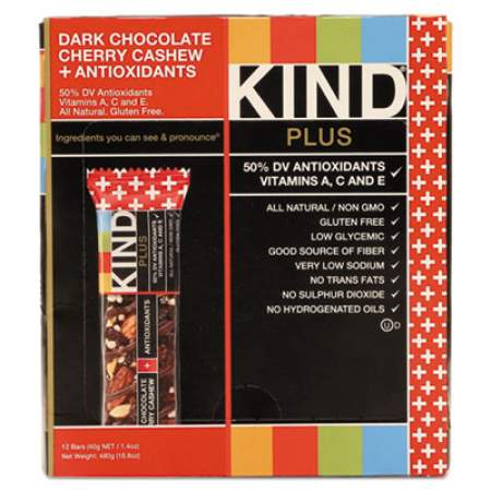 KIND Plus Nutrition Boost Bar, Dk ChocolateCherryCashew/Antioxidants, 1.4 oz, 12/Box (17250)