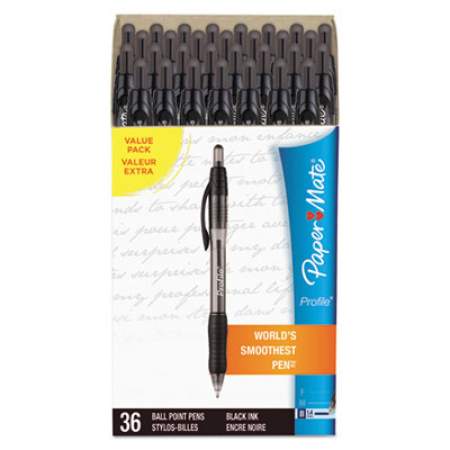 Paper Mate Profile Ballpoint Pen Value Pack, Retractable, Bold 1.4 mm, Black Ink, Smoke Barrel, 36/Box (1921067)