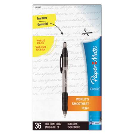 Paper Mate Profile Ballpoint Pen Value Pack, Retractable, Bold 1.4 mm, Black Ink, Smoke Barrel, 36/Box (1921067)