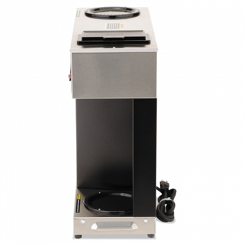 Pour-O-Matic Three-Burner Pour-Over Coffee Brewer, 12-Cup, Stainless Steel, Black (VPS)