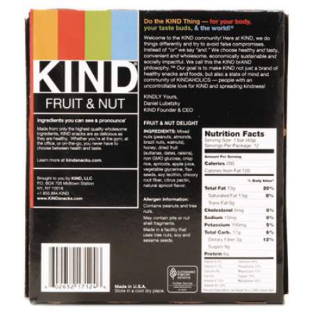 KIND Fruit and Nut Bars, Fruit and Nut Delight, 1.4 oz, 12/Box (17824)