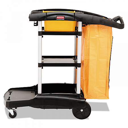 High Capacity Cleaning Cart, Plastic, 4 Shelves, 2 Bins, 21.75