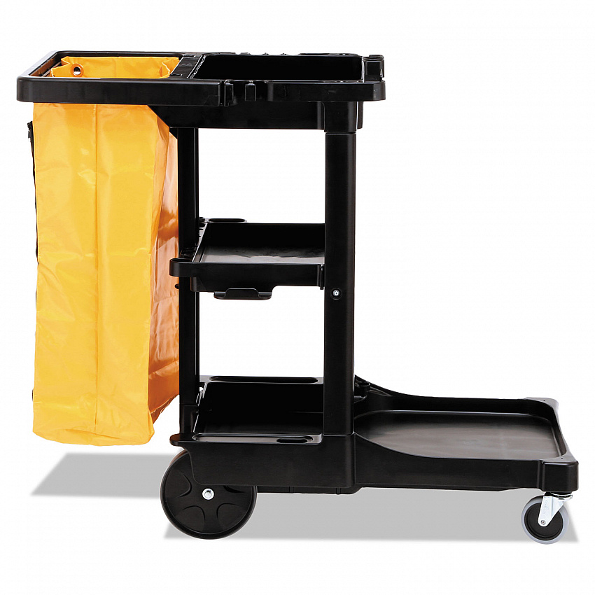 Multi-Shelf Cleaning Cart, Plastic, 4 Shelves, 1 Bin, 20" x 45" x 38.25", Black (617388BK)