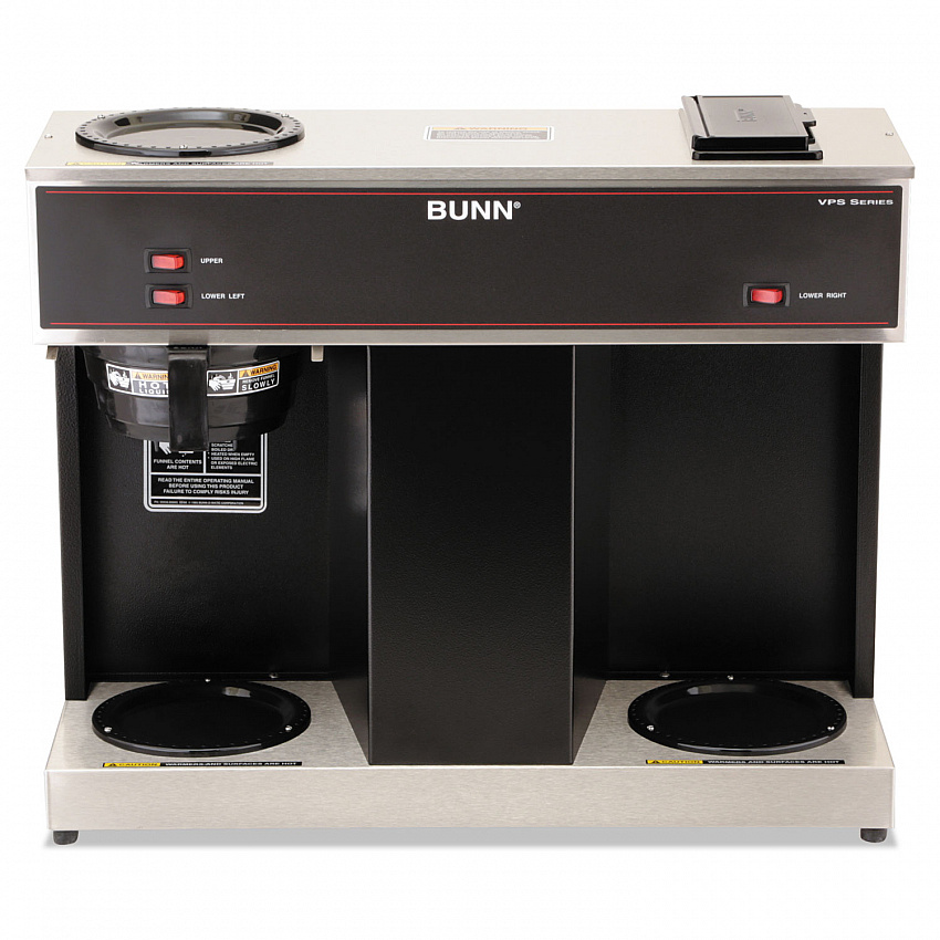 Pour-O-Matic Three-Burner Pour-Over Coffee Brewer, 12-Cup, Stainless Steel, Black (VPS)