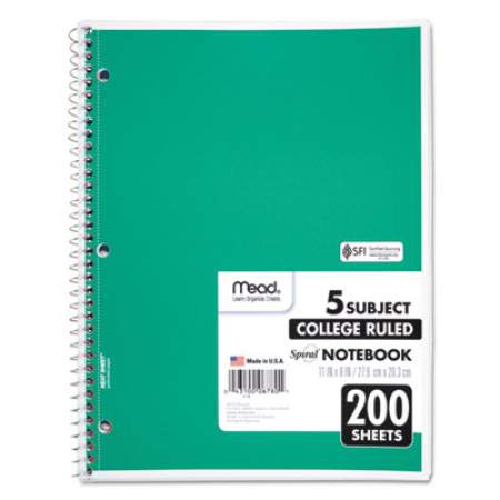 Mead Spiral Notebook, 5 Subject, Medium/College Rule, Randomly Assorted Covers, 11 x 8, 200 Sheets (06780)