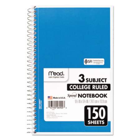 Mead Spiral Notebook, 3 Subject, Medium/College Rule, Randomly Assorted Covers, 9.5 x 5.5, 150 Sheets (06900)