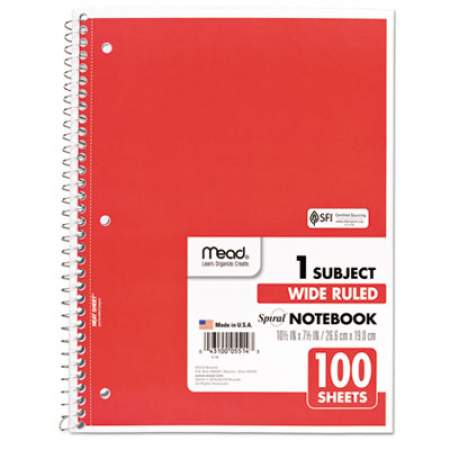 Mead Spiral Notebook, 3-Hole Punched, 1 Subject, Wide/Legal Rule, Randomly Assorted Covers, 10.5 x 7.5, 100 Sheets (05514)