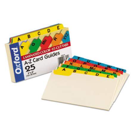 Oxford Manila Index Card Guides with Laminated Tabs, 1/5-Cut Top Tab, A to Z, 3 x 5, Manila, 25/Set (03514)