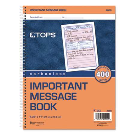 TOPS Telephone Message Book, Fax/Mobile Section, Two-Part Carbonless, 5.5 x 3.88, 4/Page, 400 Forms (4009)