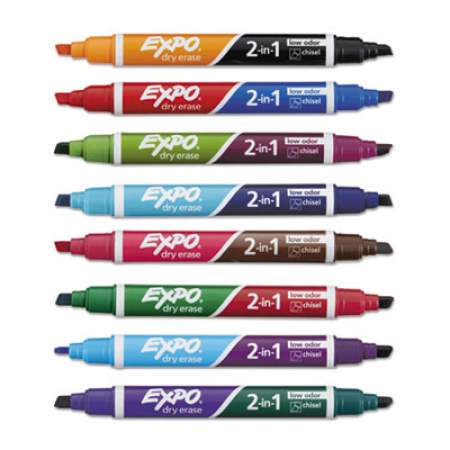 EXPO 2-in-1 Dry Erase Markers, Fine/Broad Chisel Tips, Assorted Colors, 8/Pack (1944658)