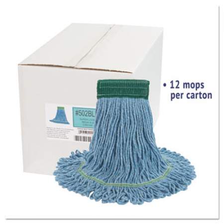 Boardwalk Super Loop Wet Mop Head, Cotton/Synthetic Fiber, 5" Headband, Medium Size, Blue, 12/Carton (502BLCT)