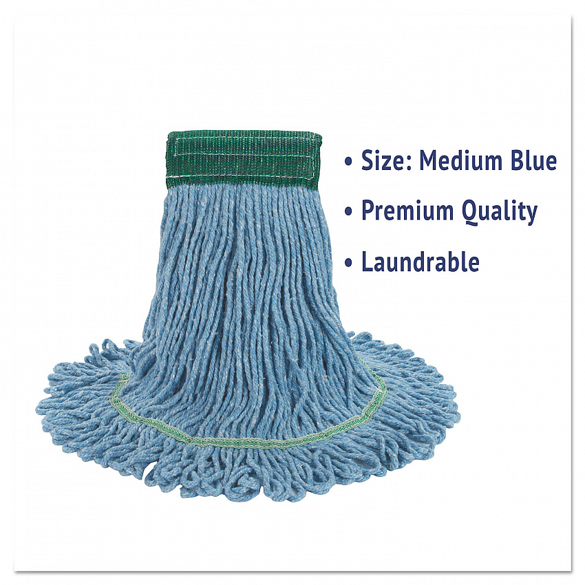 Super Loop Wet Mop Head, Cotton/Synthetic Fiber, 5" Headband, Medium Size, Blue, 12/Carton (502BLCT)