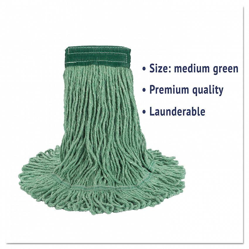 Super Loop Wet Mop Head, Cotton/Synthetic Fiber, 5" Headband, Medium Size, Green, 12/Carton (502GNCT)