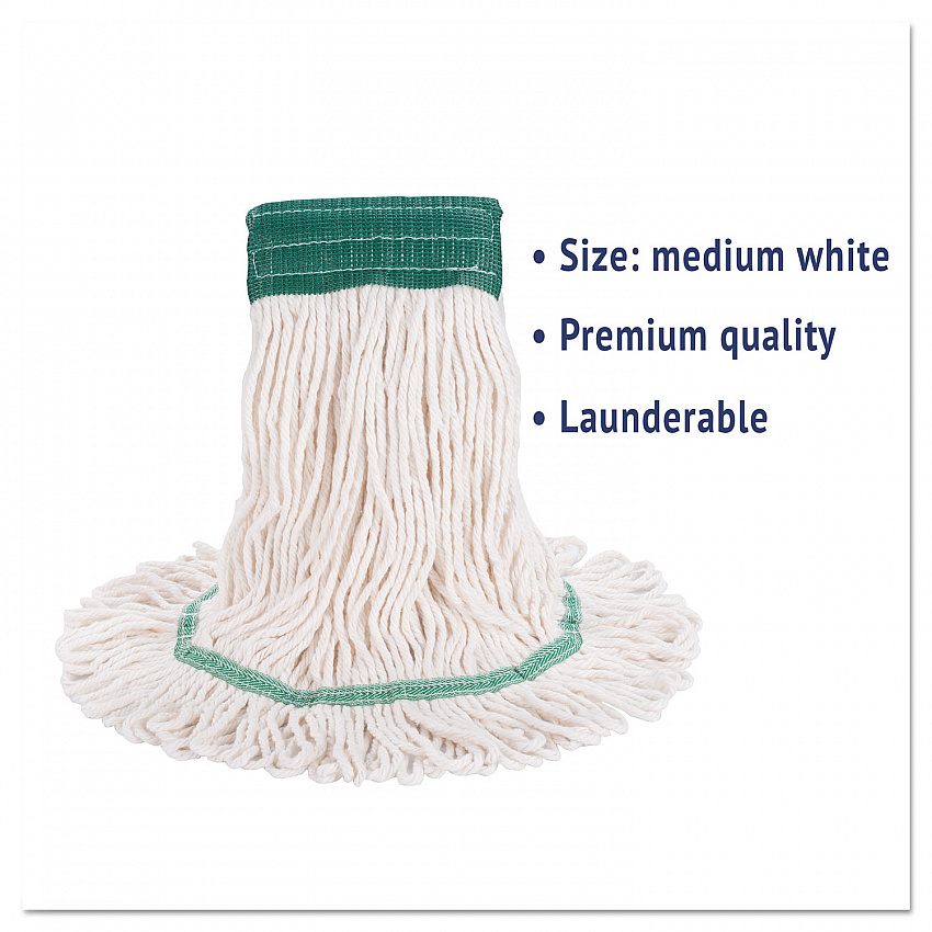 Super Loop Wet Mop Head, Cotton/Synthetic Fiber, 5" Headband, Medium Size, White (502WHEA)