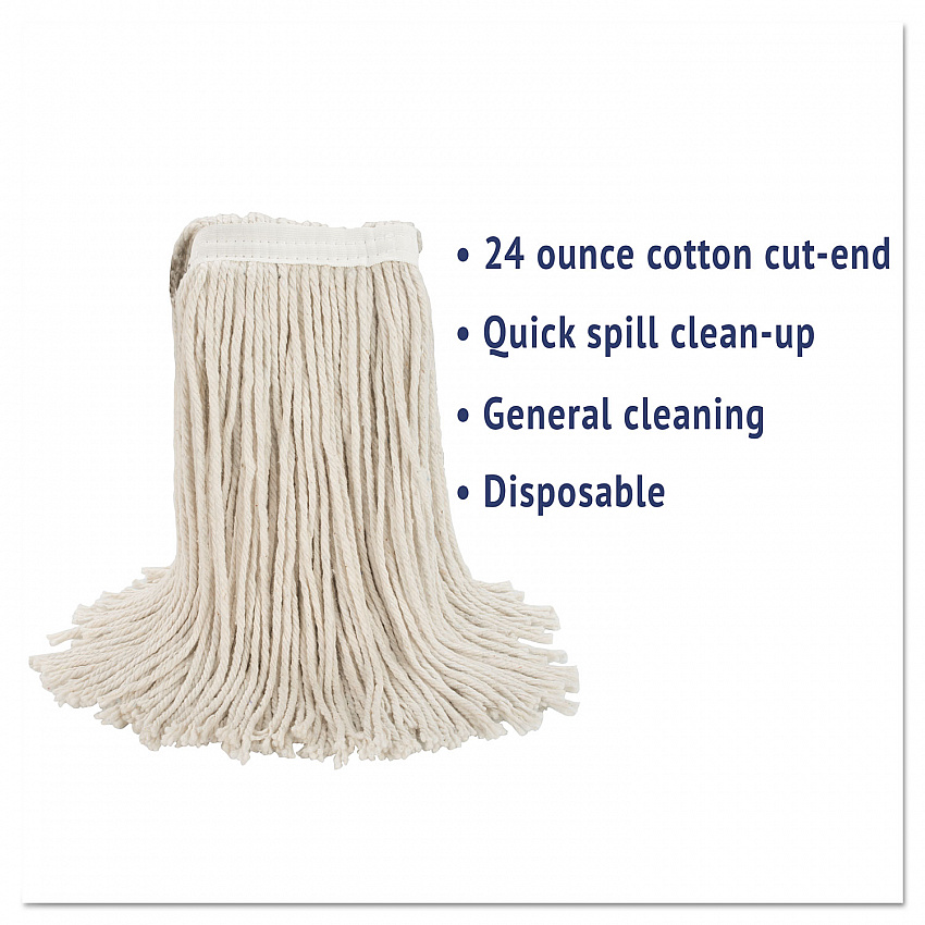 Premium Cut-End Wet Mop Heads, Cotton, 24 oz, White, 12/Carton (224CCT)