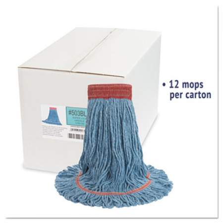 Boardwalk Super Loop Wet Mop Head, Cotton/Synthetic Fiber, 5" Headband, Large Size, Blue, 12/Carton (503BLCT)