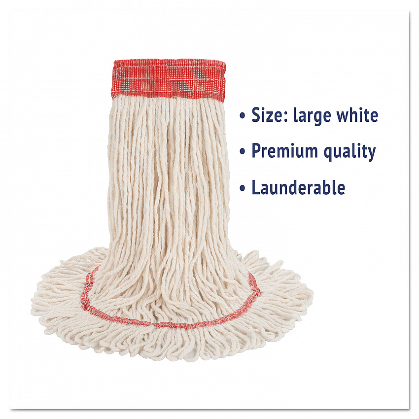 Super Loop Wet Mop Head, Cotton/Synthetic Fiber, 5" Headband, Large Size, White (503WHEA)