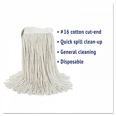 Cut-End Wet Mop Head, Cotton, #16 Size, White (2016CEA)